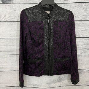 Chicos Purple & Black Zip-Up Jacket With Textured Pattern, Size Small